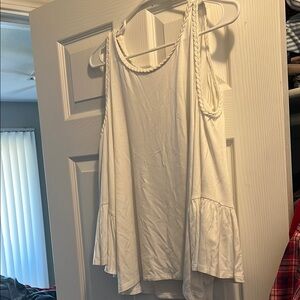 Chico's Cream Asymmetrical Ruffled Tank Top